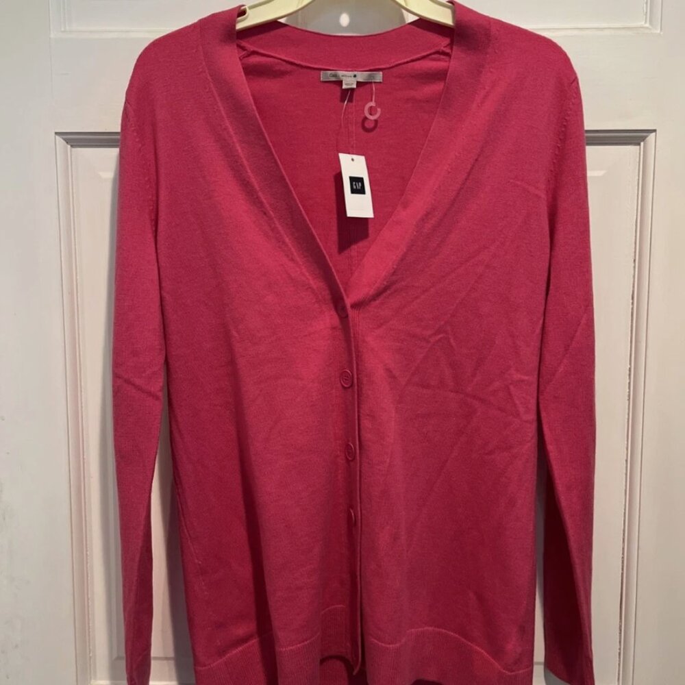 NWT Gap Pink Wool Cardigan Sweater Vintage Size Medium “Bella Driver” Raspberry